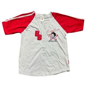 Vintage Betty Boop Baseball Jersey Shirt 100% Cotton Button Up Sz S